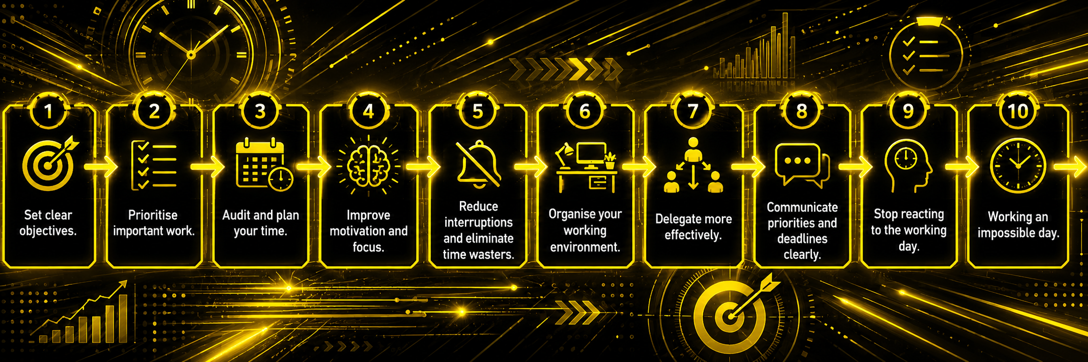Time Management flow from setting objectives to taking control of the working day